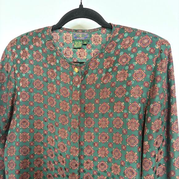 Vintage Silk Old Money Hunter Green Maroon Country Club Blouse Size 10 - Picture 2 of 8